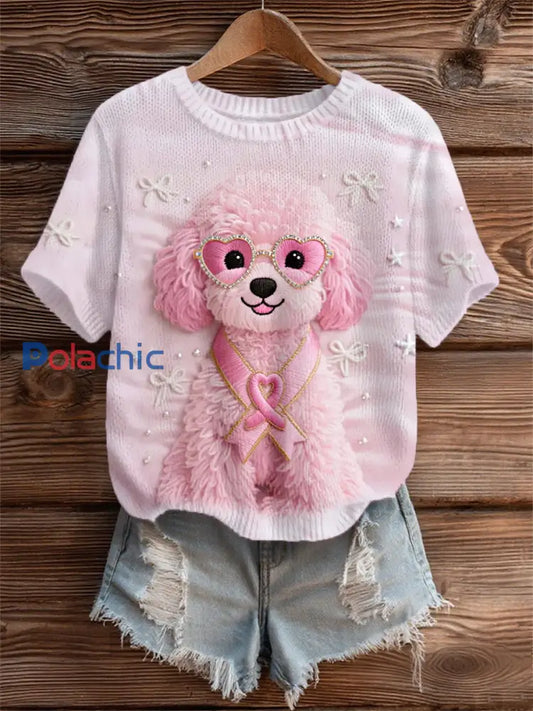 T-shirt de soutien de sensibilisation au cancer du sein ruban rose chien rose femme Rose / S