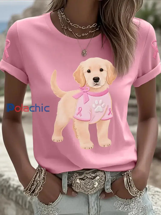 T-shirt de soutien de sensibilisation au cancer du sein ruban rose chien rose femme Rose / S