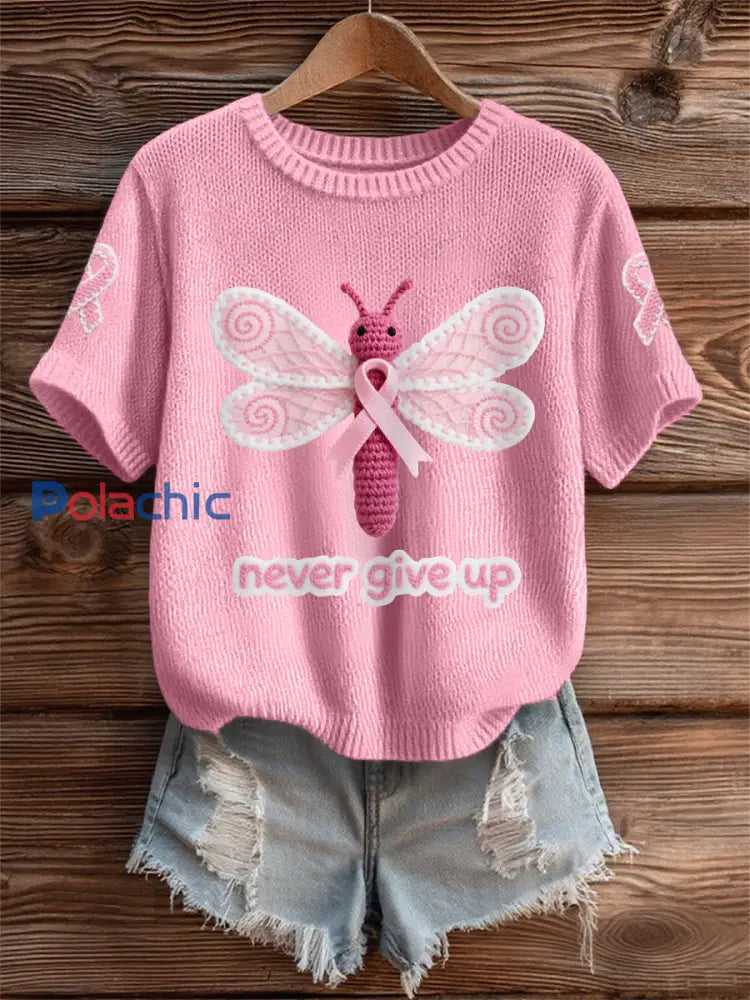 T shirt de soutien de sensibilisation au cancer du sein ruban rose libellule rose des femmes rose / S