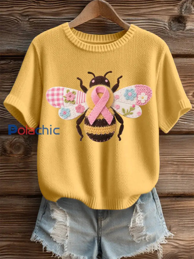 T shirt décontracté à imprimé abeille pour femmes Jaune / S