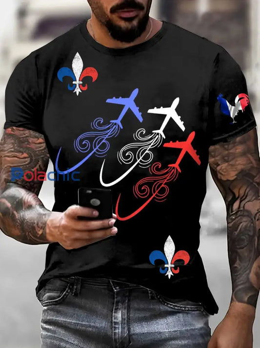 T Shirt Décontracté À Imprimé Avion Français Vintage comme image / S
