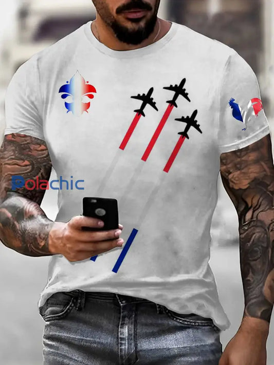 T Shirt Décontracté À Imprimé Avion Français Vintage comme image / S