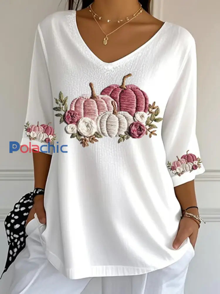 T-shirt décontracté à imprimé floral Cancer du sein pour femmes Blanc / S