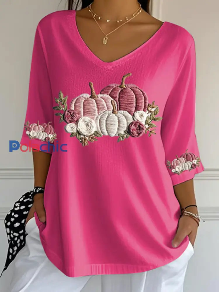 T-shirt décontracté à imprimé floral Cancer du sein pour femmes Rose Rouge / S