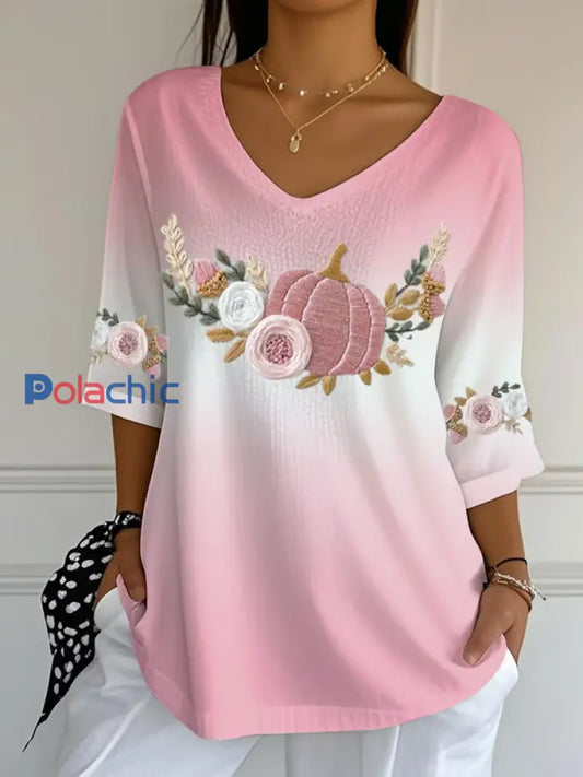 T-shirt décontracté à imprimé floral Cancer du sein pour femmes Rose / S