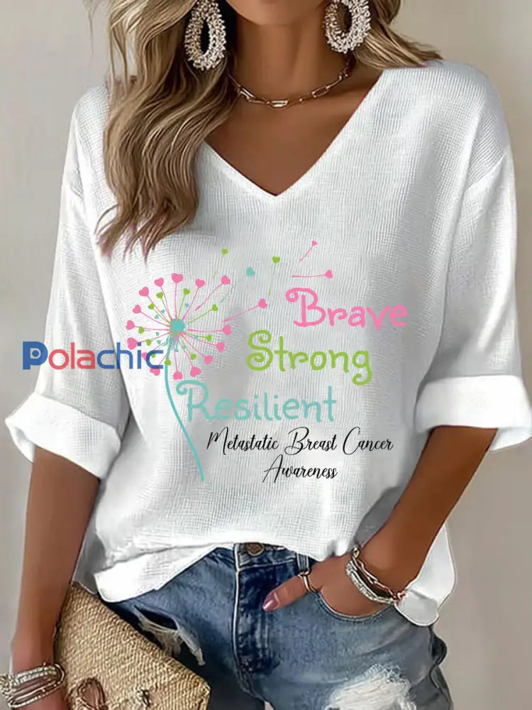 T shirt décontracté à imprimé métastatique pour femmes Blanc / S