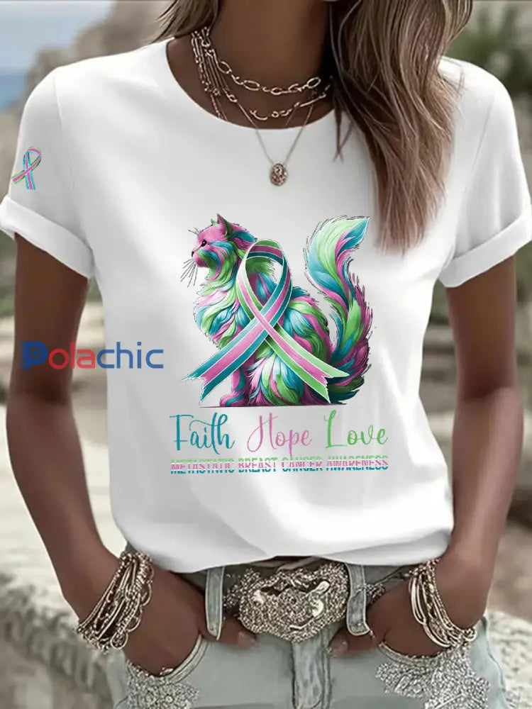 T shirt décontracté à imprimé métastatique pour femmes Blanc / S