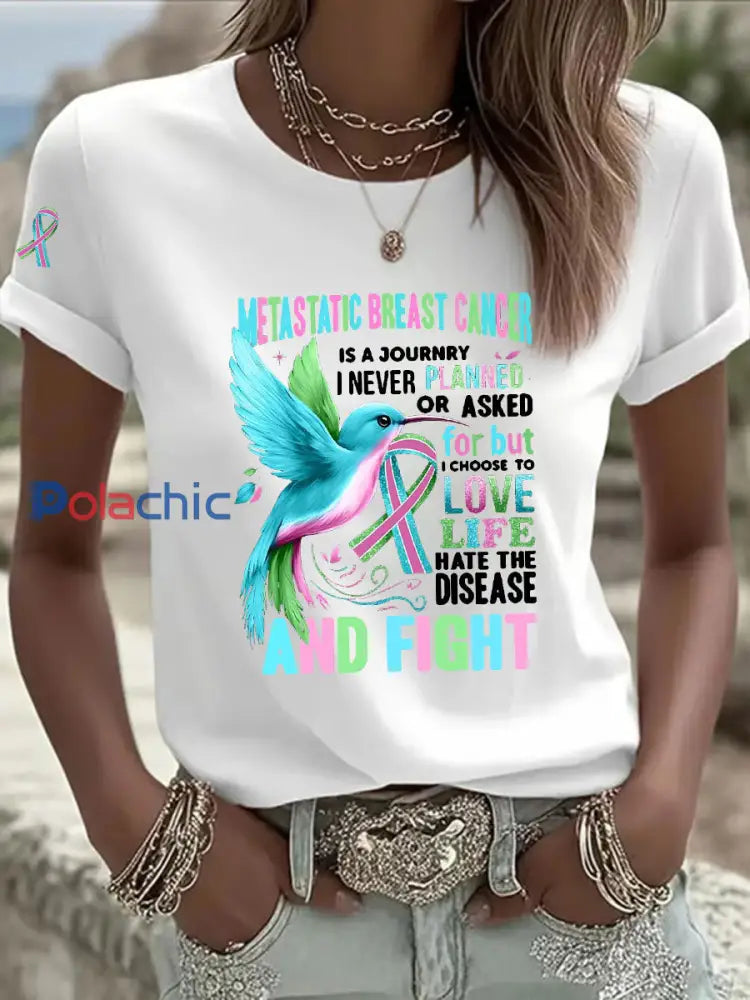 T shirt décontracté à imprimé métastatique pour femmes Blanc / S