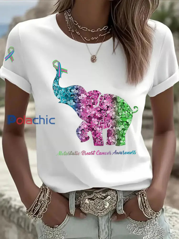 T shirt décontracté à imprimé métastatique pour femmes Blanc / S