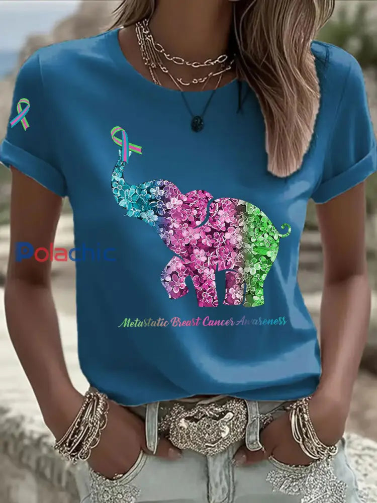 T shirt décontracté à imprimé métastatique pour femmes Bleu / S