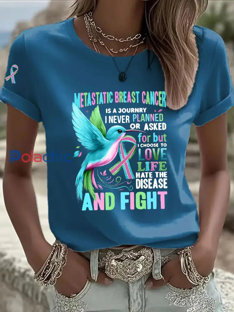 T shirt décontracté à imprimé métastatique pour femmes Bleu / S