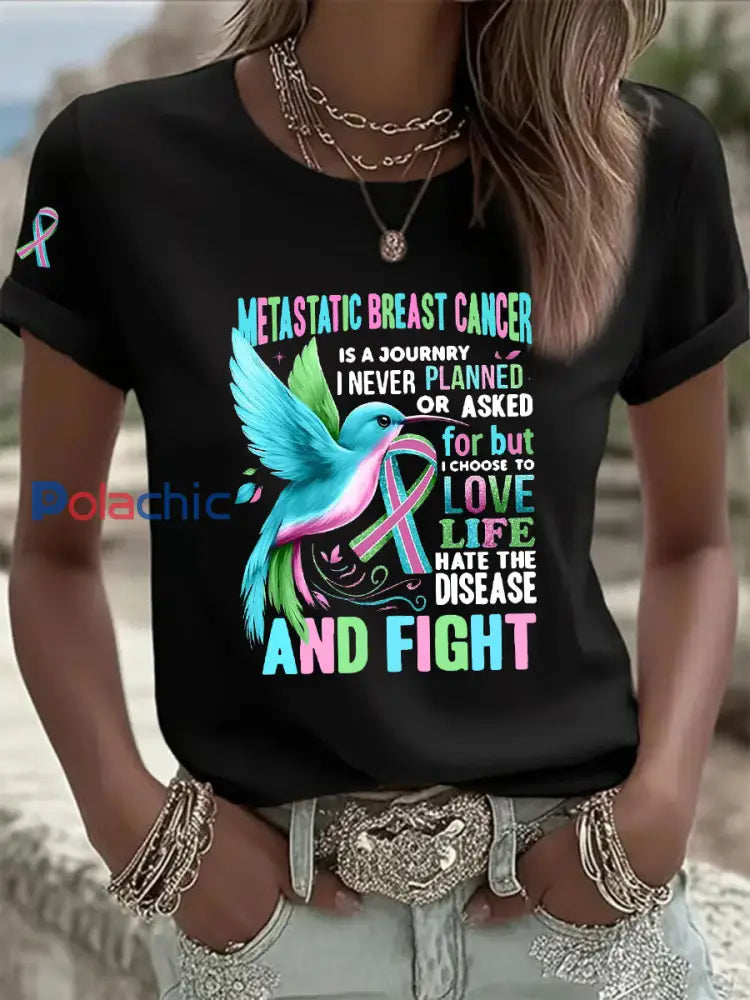 T shirt décontracté à imprimé métastatique pour femmes Noir / S