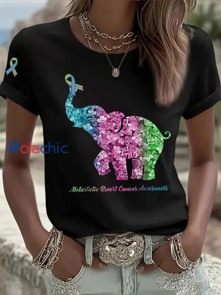 T shirt décontracté à imprimé métastatique pour femmes Noir / S
