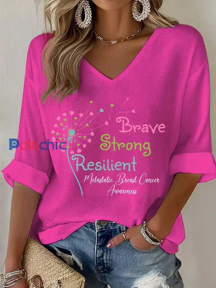 T shirt décontracté à imprimé métastatique pour femmes Rose Rouge / S