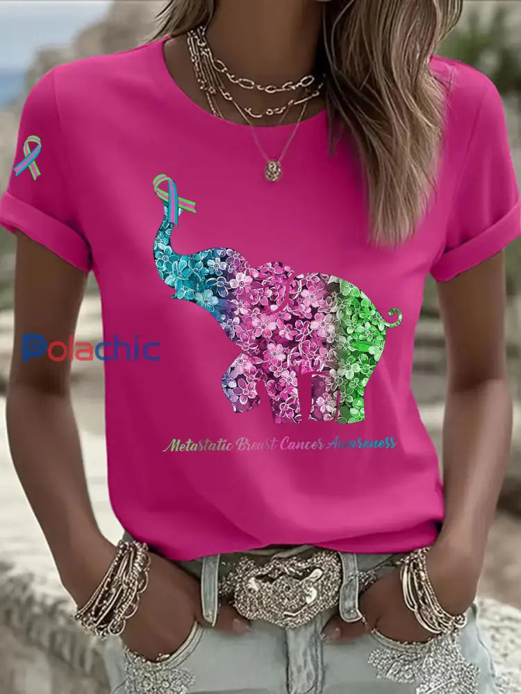 T shirt décontracté à imprimé métastatique pour femmes Rose Rouge / S