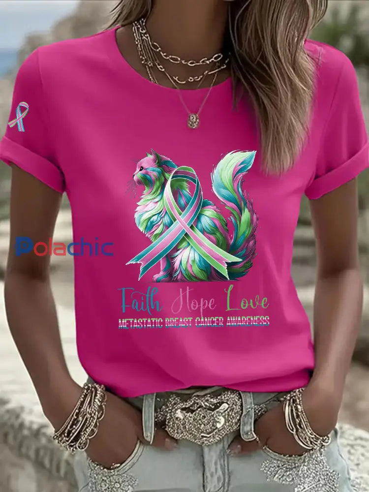 T shirt décontracté à imprimé métastatique pour femmes Rose Rouge / S