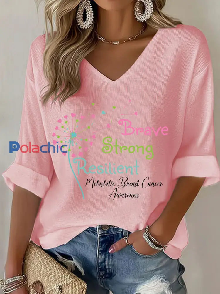 T shirt décontracté à imprimé métastatique pour femmes Rose / S