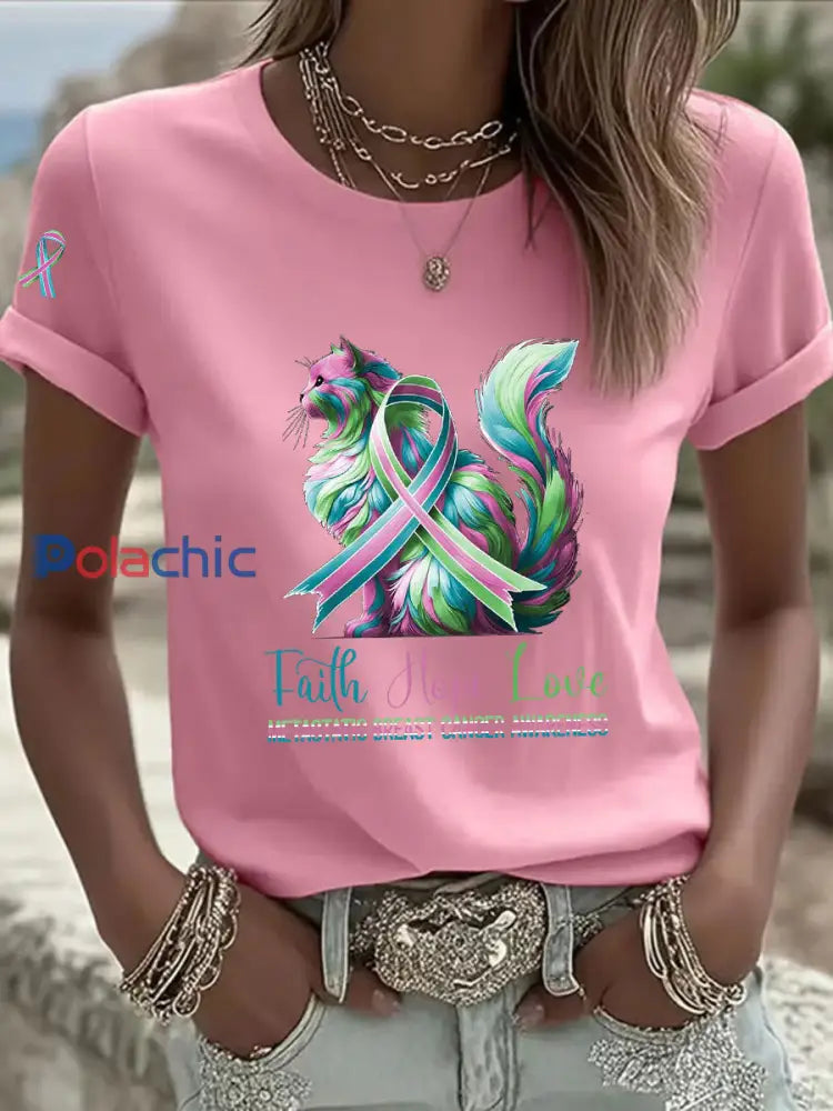 T shirt décontracté à imprimé métastatique pour femmes Rose / S