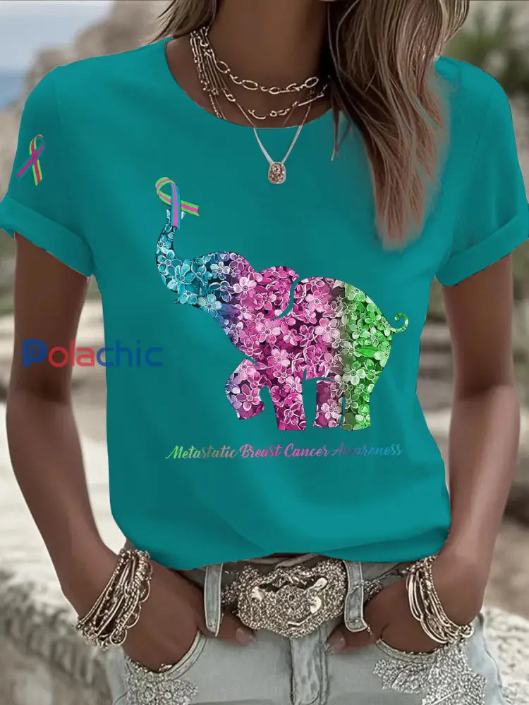 T shirt décontracté à imprimé métastatique pour femmes Turquoise / S