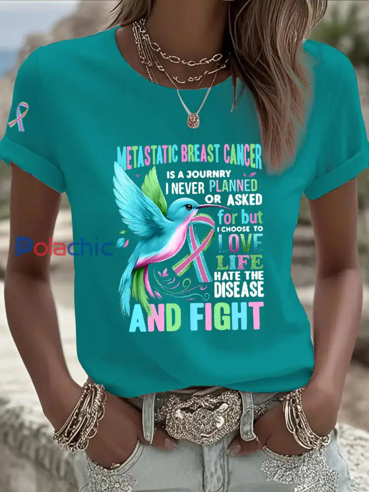 T shirt décontracté à imprimé métastatique pour femmes Turquoise / S