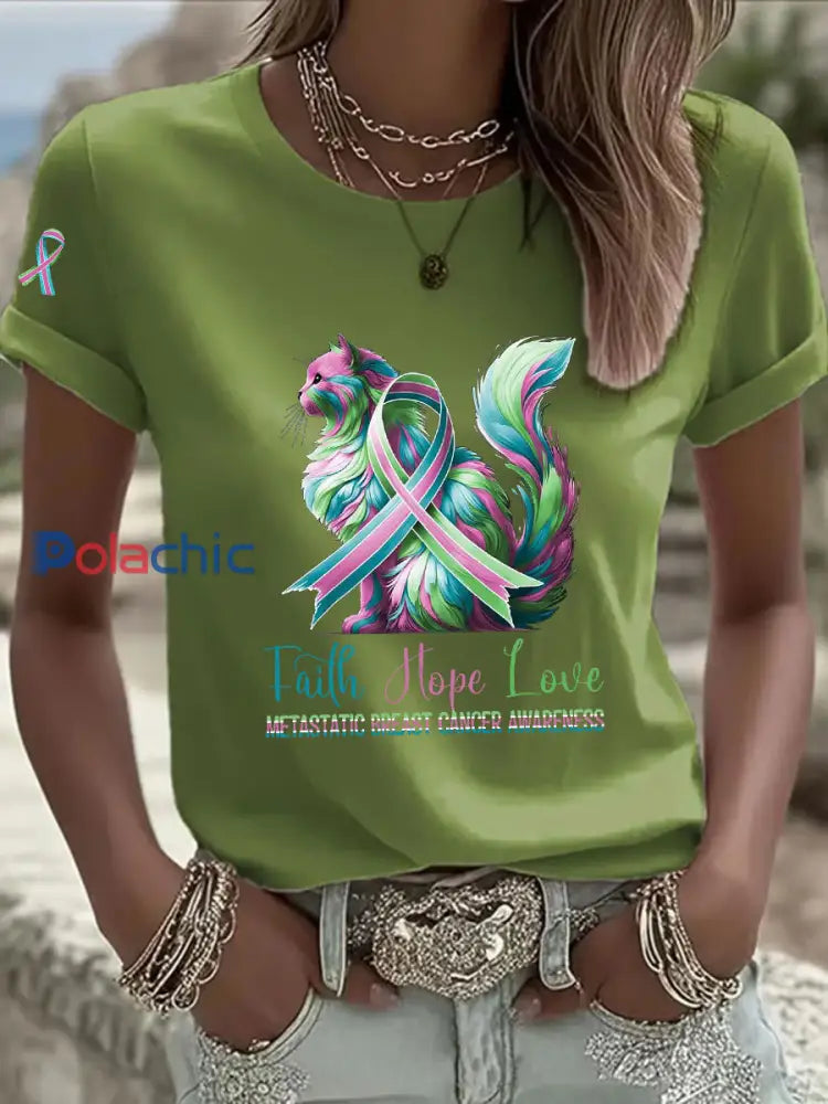T shirt décontracté à imprimé métastatique pour femmes Vert / S