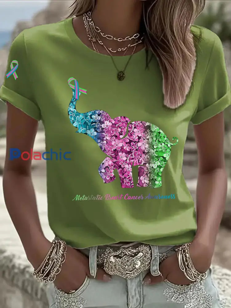 T shirt décontracté à imprimé métastatique pour femmes Vert / S