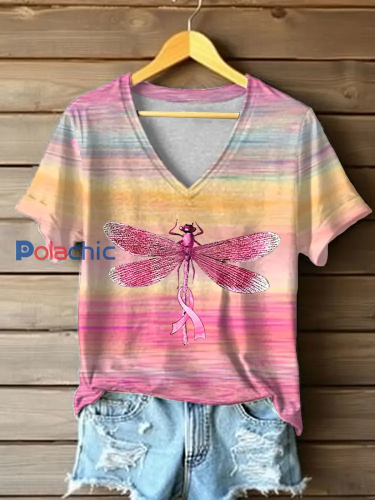 T-shirt décontracté à imprimé sensibilisation au cancer du sein pour femmes comme image / S