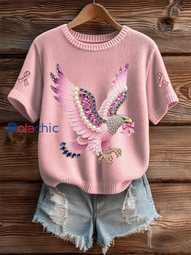 T shirt décontracté à imprimé sensibilisation au cancer du sein pour femmes rose clair / S