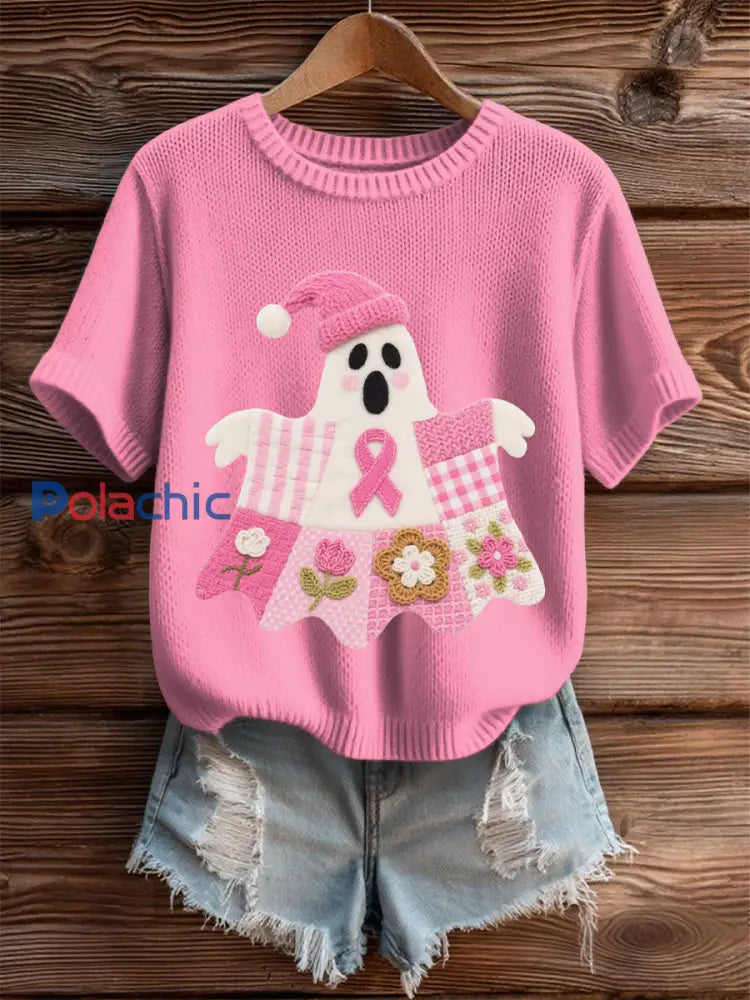 T shirt décontracté à imprimé sensibilisation au cancer du sein pour femmes rose / S