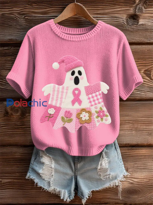 T shirt décontracté à imprimé sensibilisation au cancer du sein pour femmes rose / S