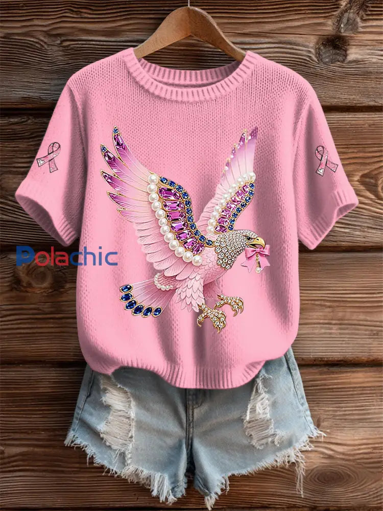 T shirt décontracté à imprimé sensibilisation au cancer du sein pour femmes rose / S