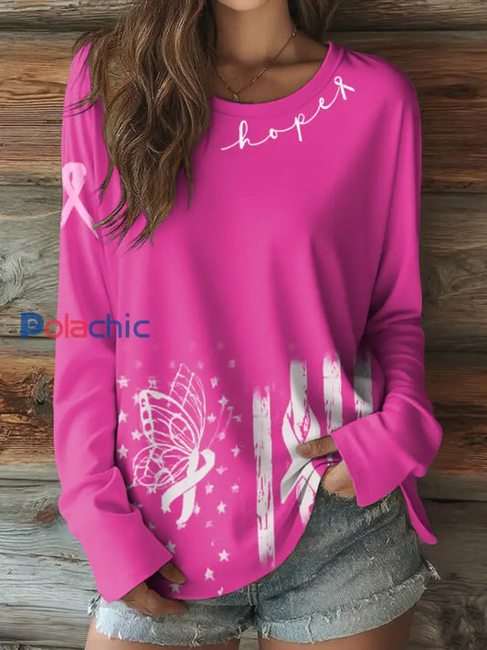 T-shirt décontracté à manches longues pour femmes sensibilisation au cancer du sein comme image / S