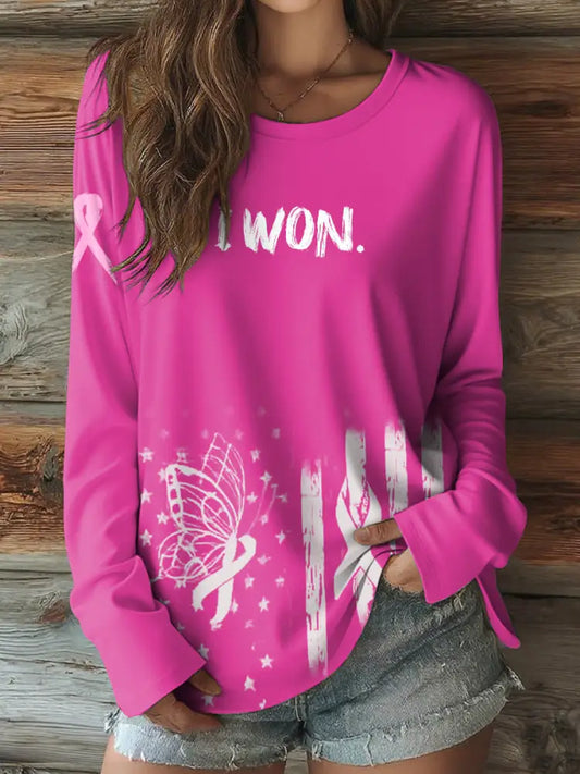 T-shirt décontracté à manches longues pour femmes sensibilisation au cancer du sein comme image / S