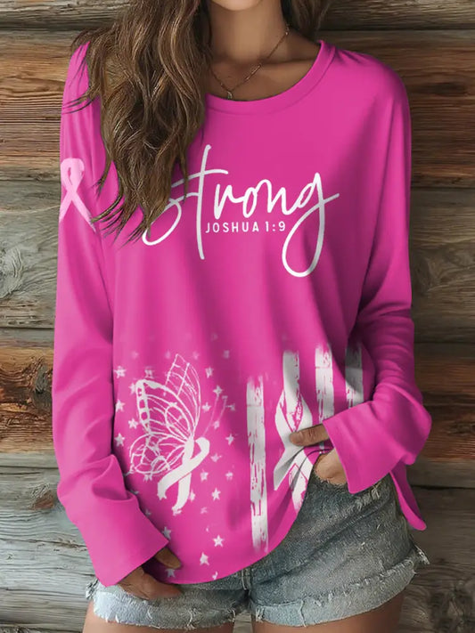T-shirt décontracté à manches longues pour femmes sensibilisation au cancer du sein comme image / S