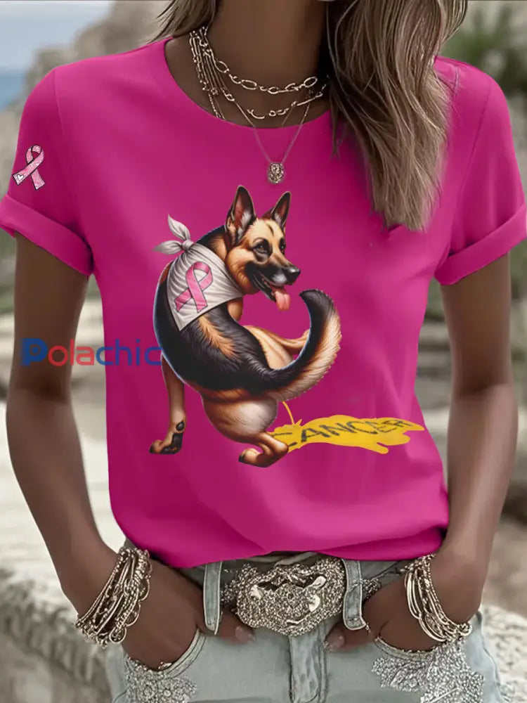 T shirt Décontracté Chien Rose Imprimé Rose Rouge / S