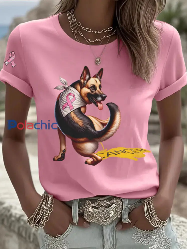 T shirt Décontracté Chien Rose Imprimé Rose / S