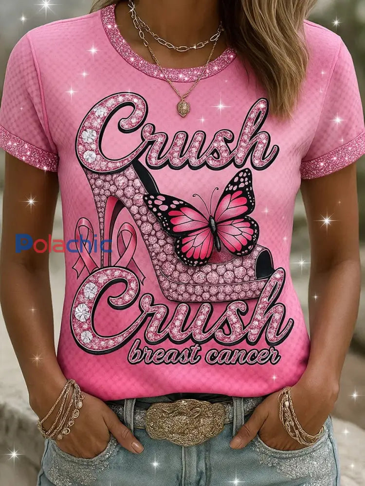 T-shirt décontracté confortable imprimé rétro rose pour femmes A / S