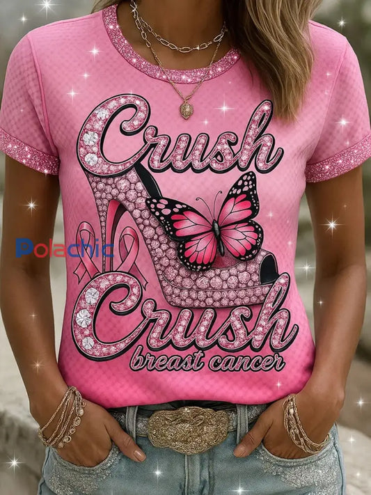 T-shirt décontracté confortable imprimé rétro rose pour femmes A / S