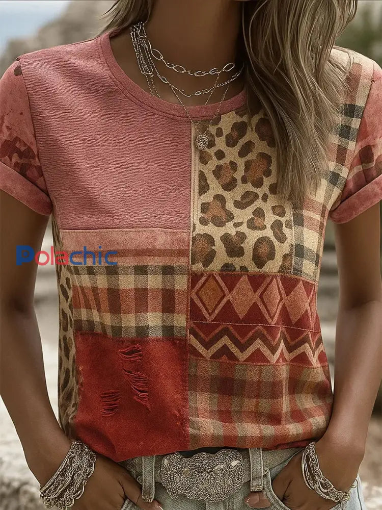 T-shirt décontracté confortable imprimé rétro rose pour femmes A / S