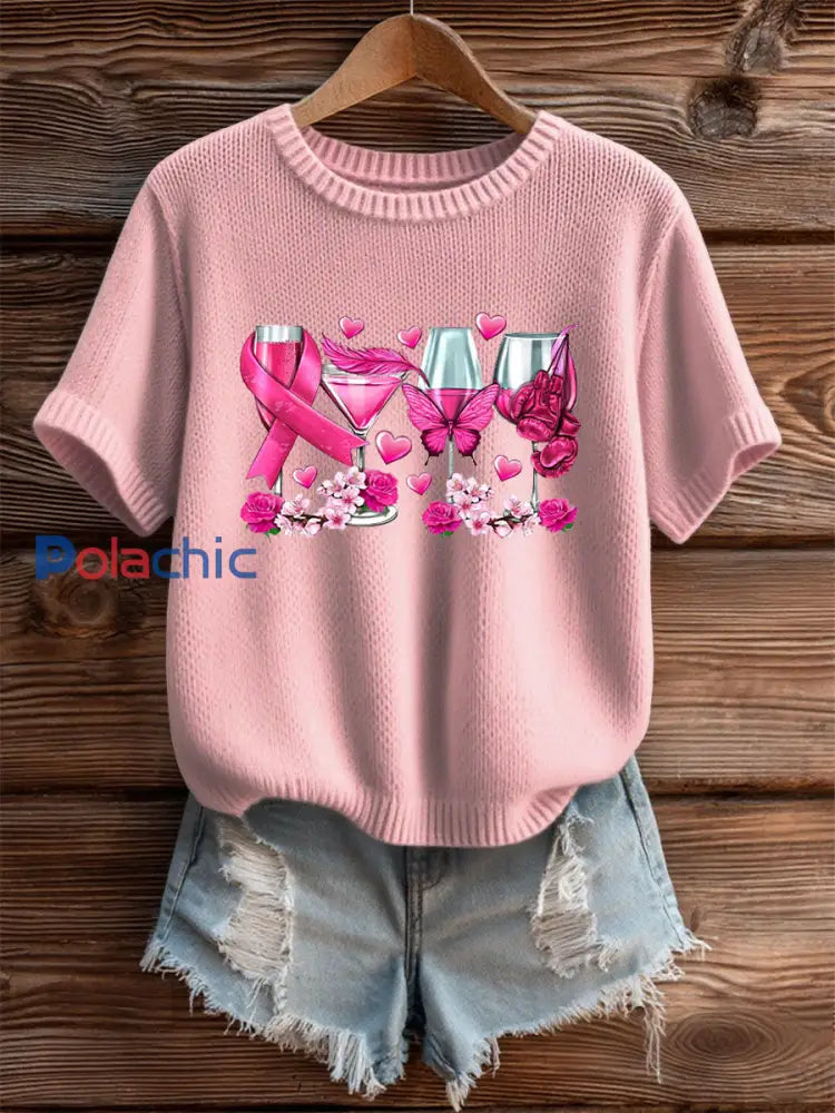 T shirt Décontracté Femme Imprimé Ruban Rose Rose Clair / S