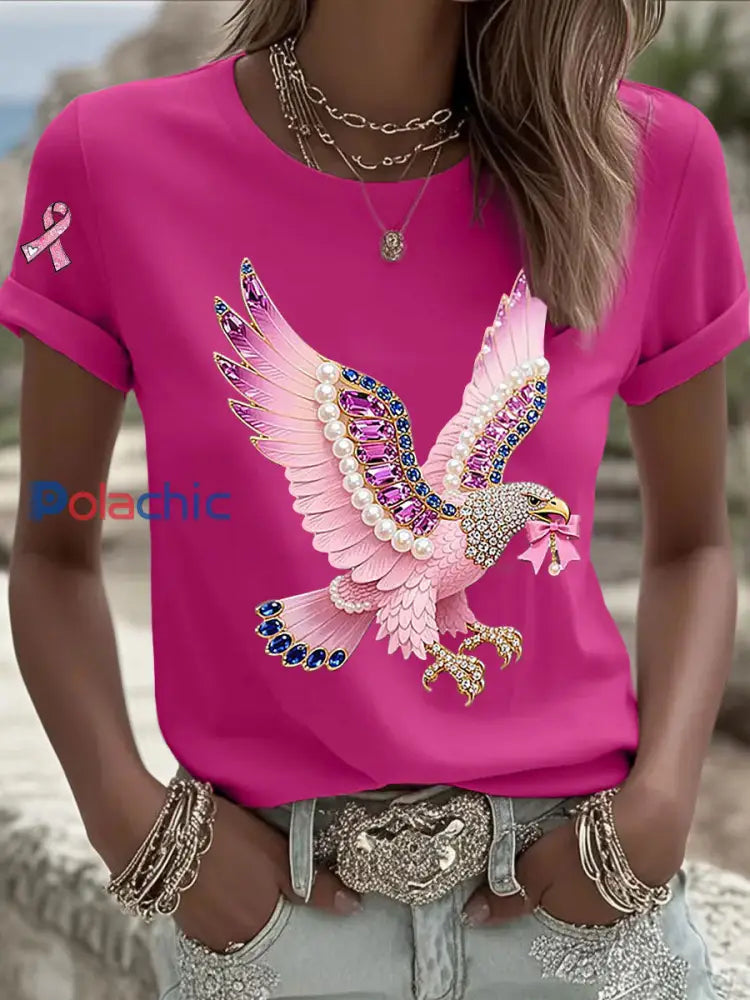 T shirt Décontracté Femme Imprimé Ruban Rose Rose Rouge / S