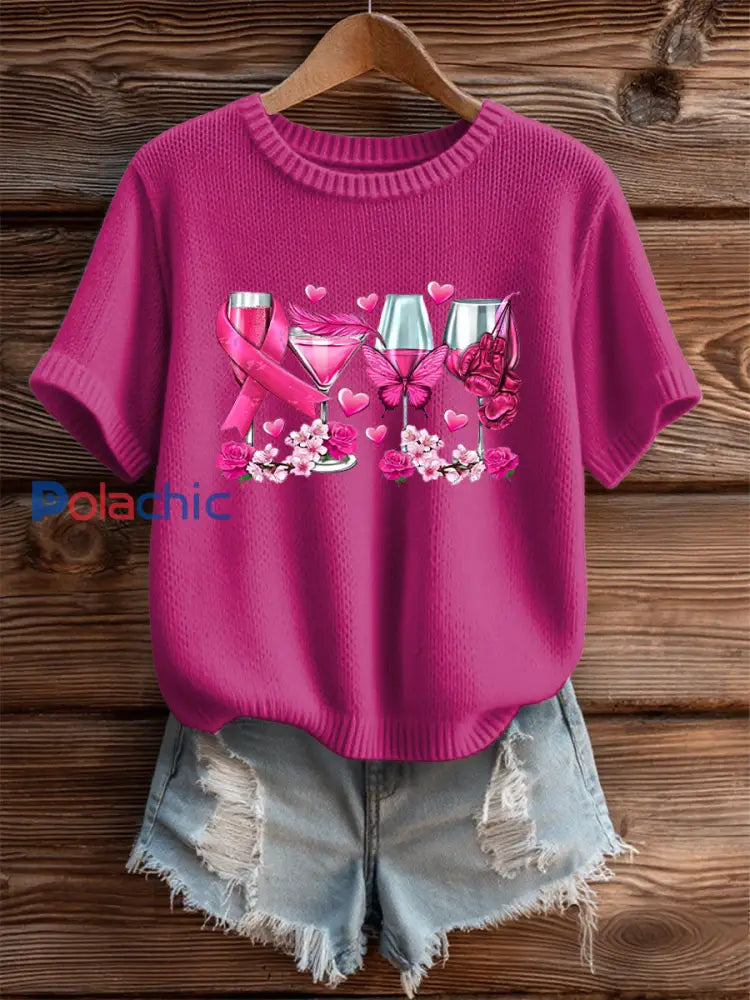 T shirt Décontracté Femme Imprimé Ruban Rose Rose Rouge / S