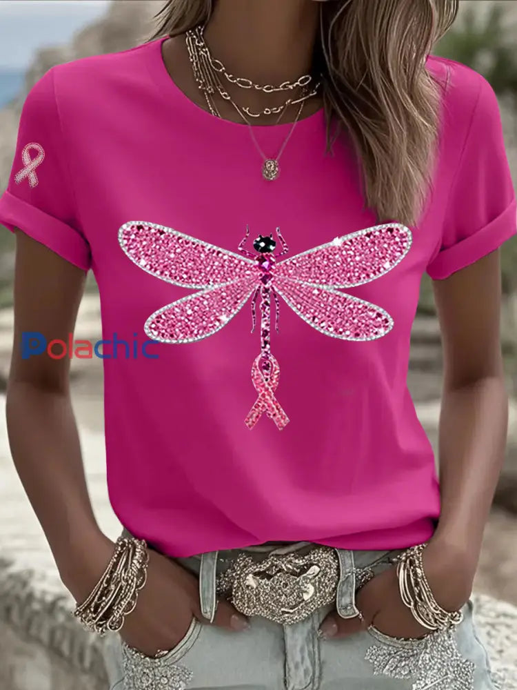 T shirt Décontracté Femme Imprimé Ruban Rose Rose Rouge / S