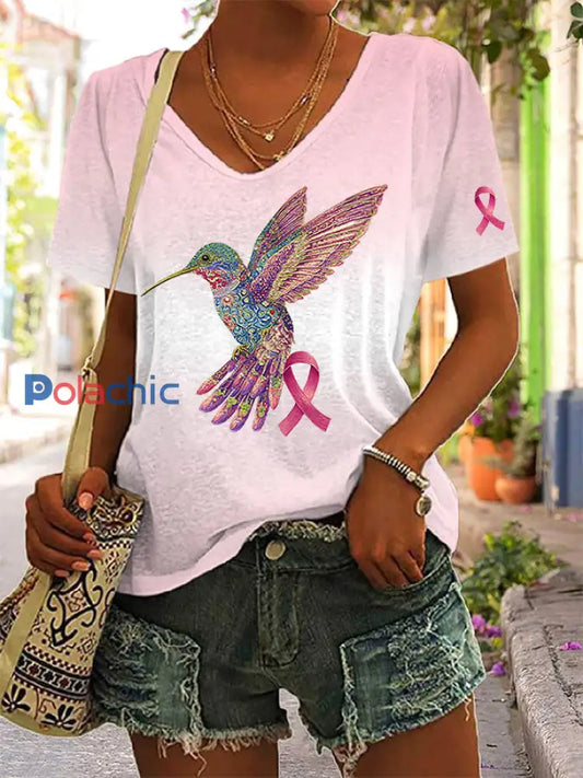 T shirt Décontracté Femme Imprimé Ruban Rose Rose / S