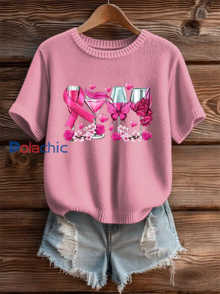 T shirt Décontracté Femme Imprimé Ruban Rose Rose / S