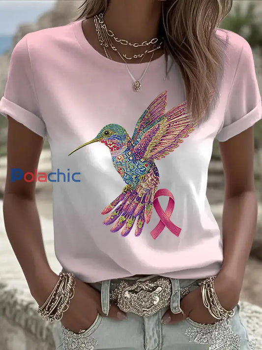 T shirt Décontracté Femme Imprimé Ruban Rose Rose / S