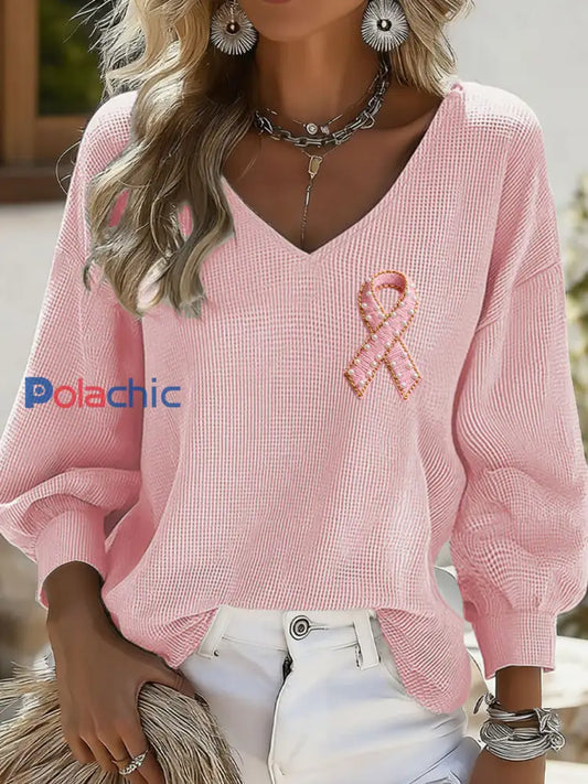 T-shirt Décontracté Femme Imprimé Ruban Rose Rose / S