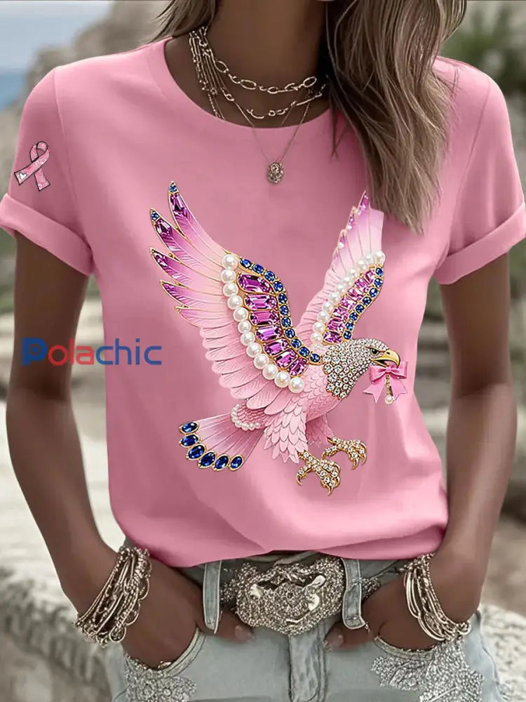 T shirt Décontracté Femme Imprimé Ruban Rose Rose / S