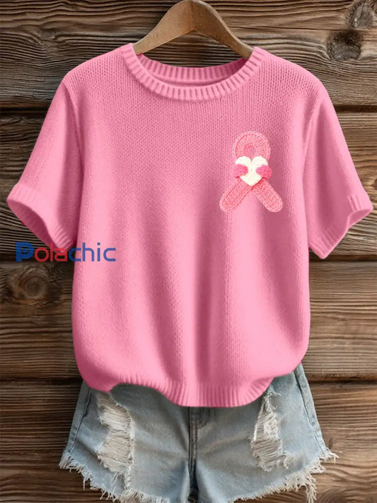 T-shirt Décontracté Femme Imprimé Ruban Rose Rose / S