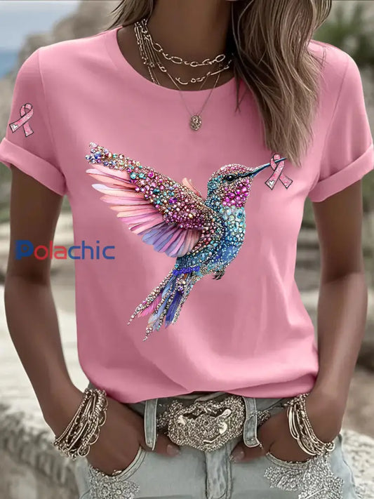 T-shirt Décontracté Femme Imprimé Ruban Rose Rose / S